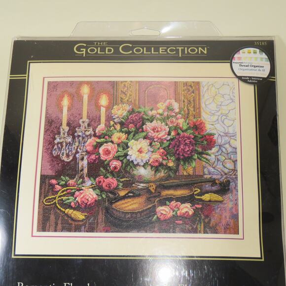 Dimensions Gold Collection Romantic Floral Cross Stitch Kit 16x13 Violin Flower - Picture 9 of 16